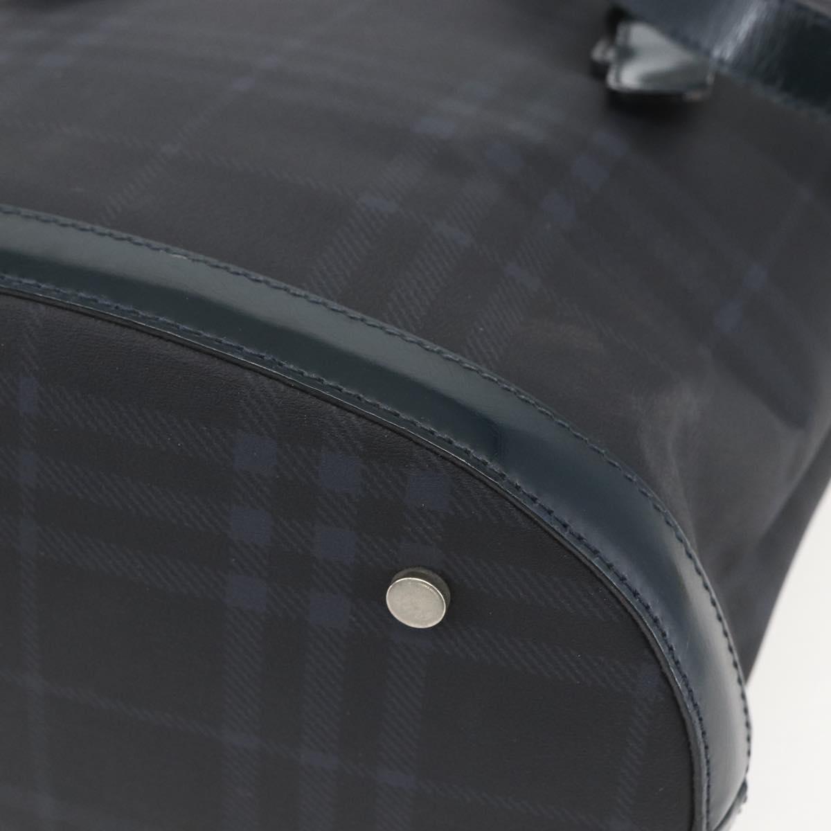 BURBERRY Nova Check Tote Bag PVC Navy Silver Auth 160290