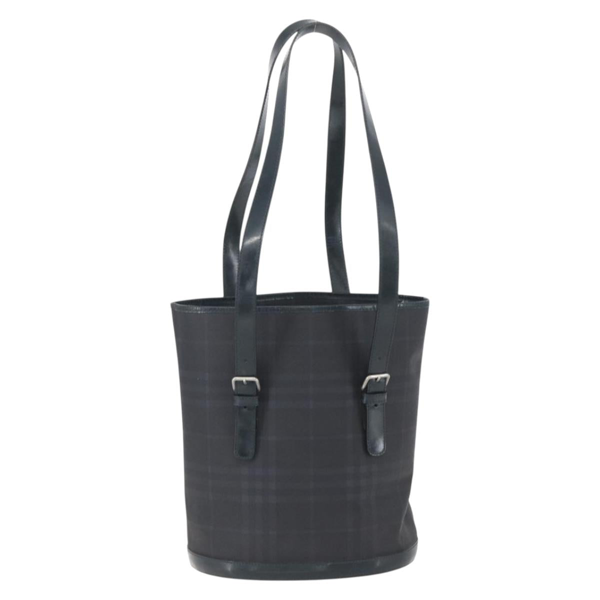 BURBERRY Nova Check Tote Bag PVC Navy Silver Auth 160290