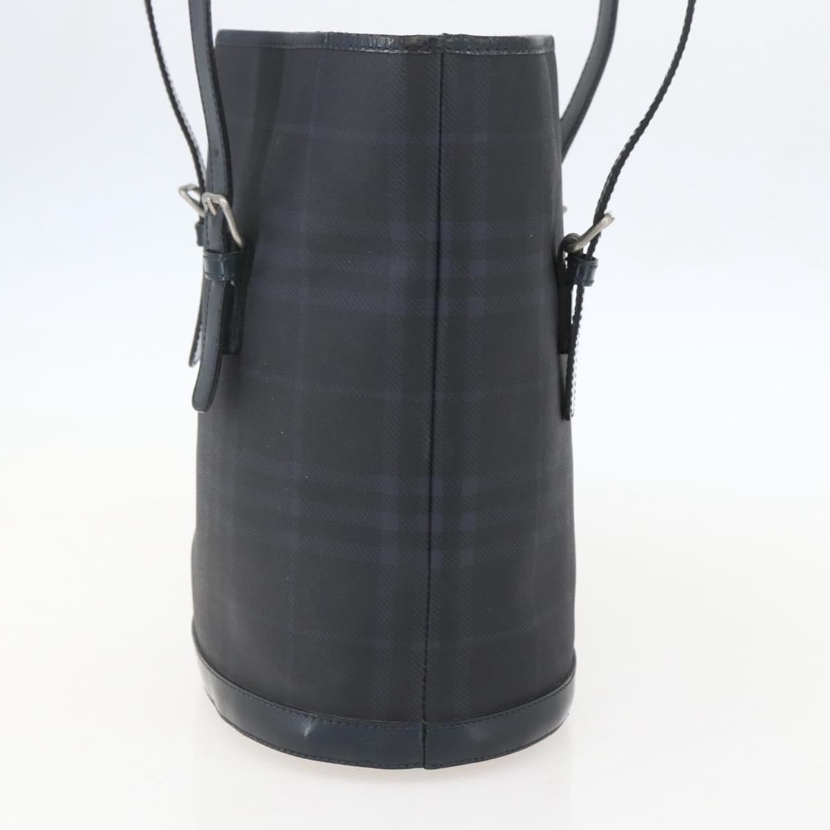 BURBERRY Nova Check Tote Bag PVC Navy Silver Auth 160290