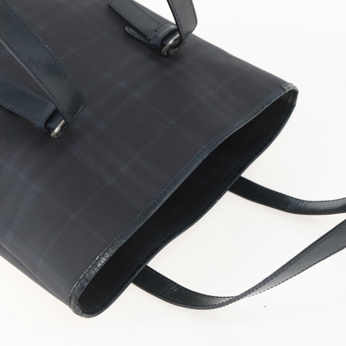 BURBERRY Nova Check Tote Bag PVC Navy Silver Auth 160290