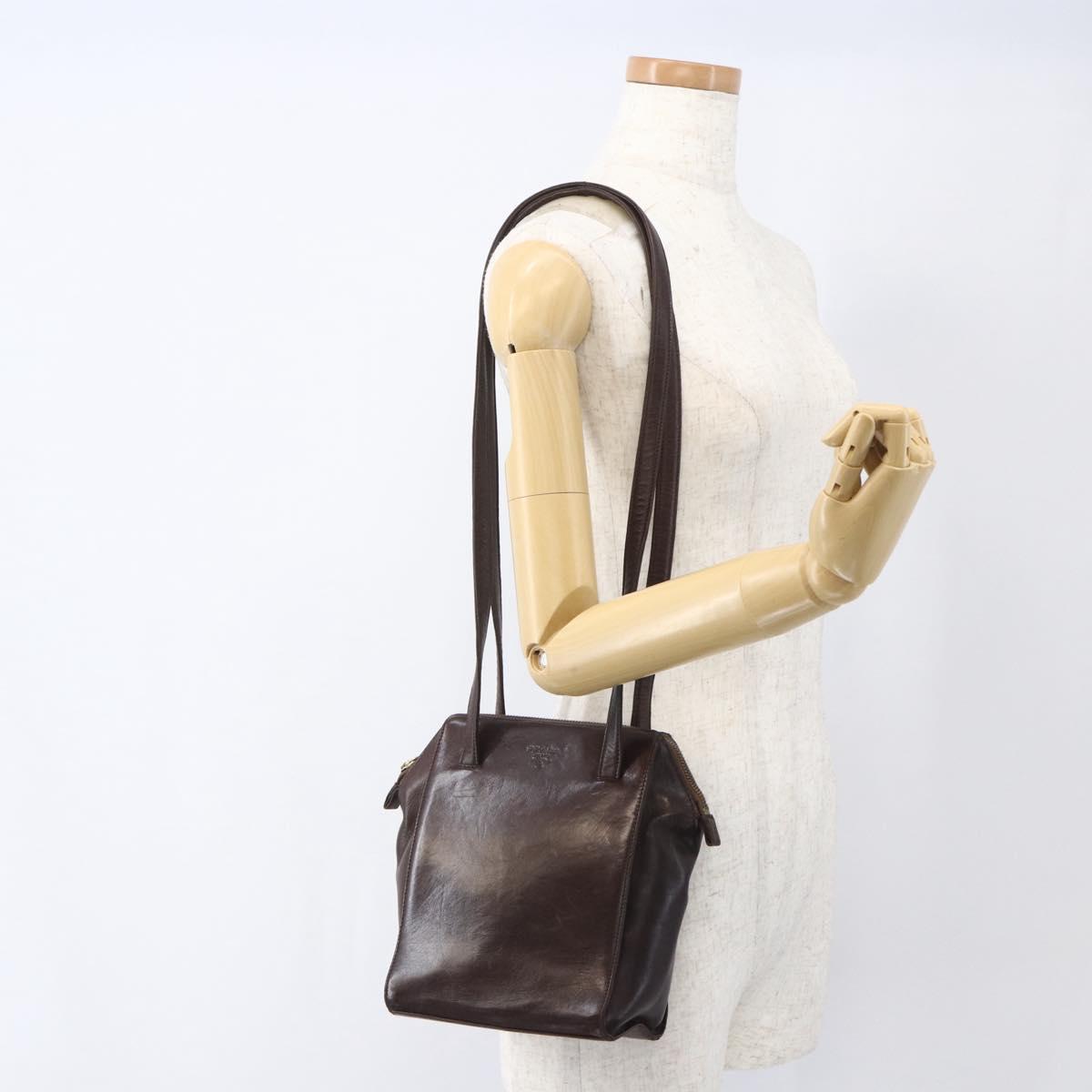 PRADA Chain Shoulder Bag Leather plastic Brown Gold Auth 160295