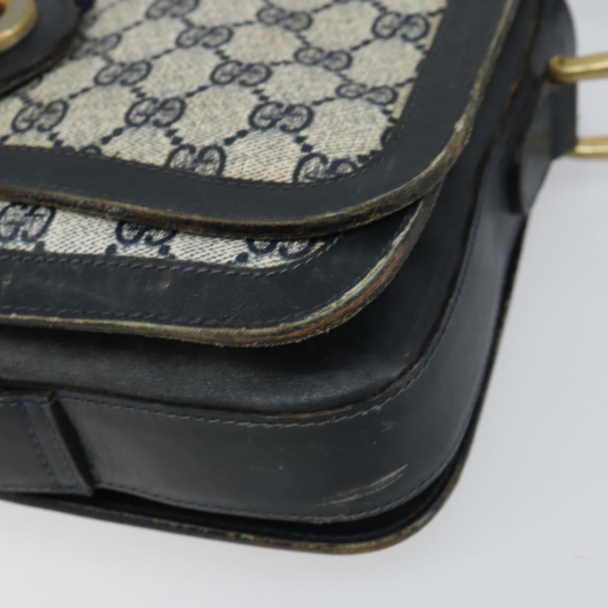 GUCCI GG Supreme Sherry Line Shoulder Bag PVC Navy Gold Auth 160298