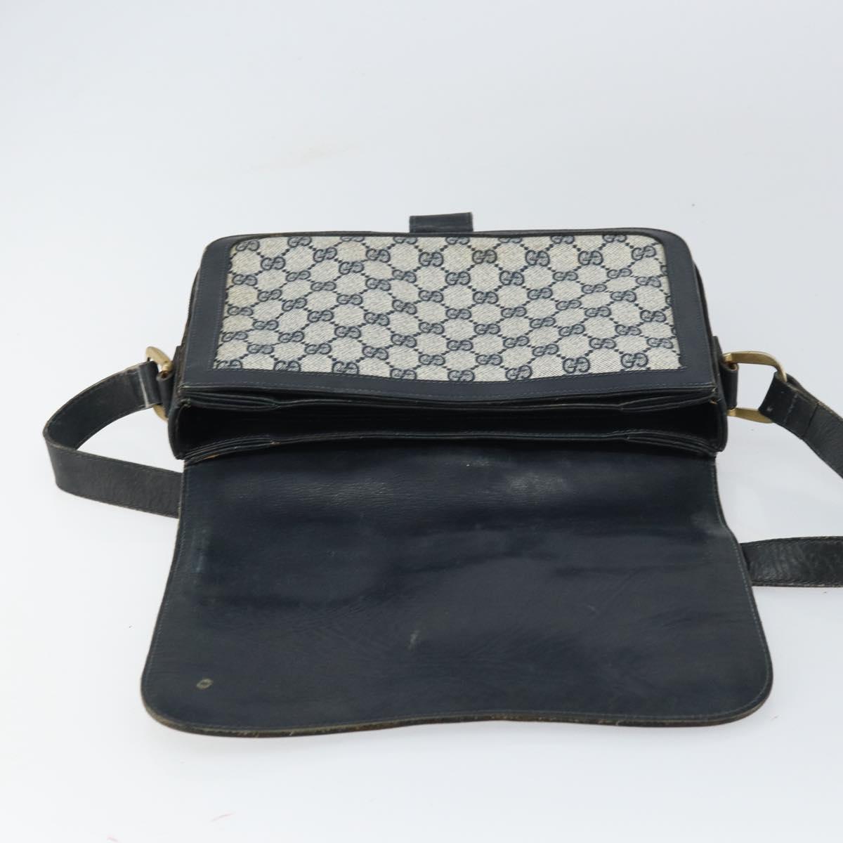 GUCCI GG Supreme Sherry Line Shoulder Bag PVC Navy Gold Auth 160298