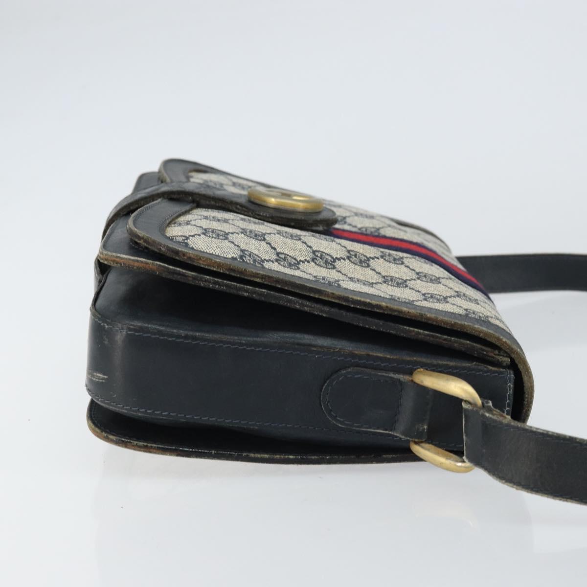 GUCCI GG Supreme Sherry Line Shoulder Bag PVC Navy Gold Auth 160298