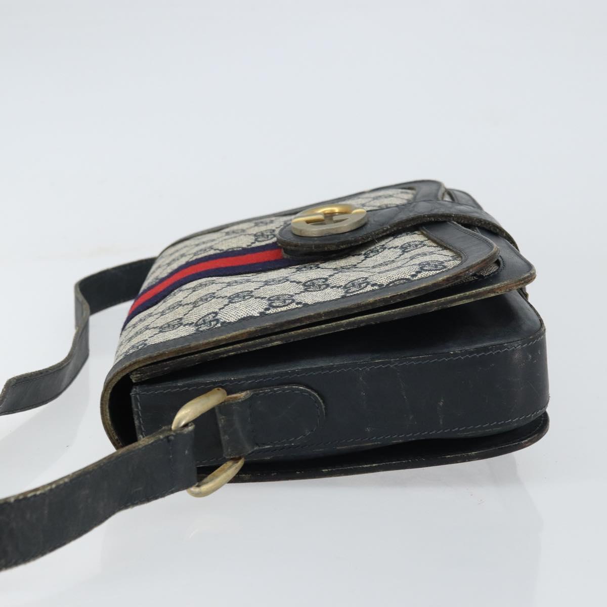 GUCCI GG Supreme Sherry Line Shoulder Bag PVC Navy Gold Auth 160298