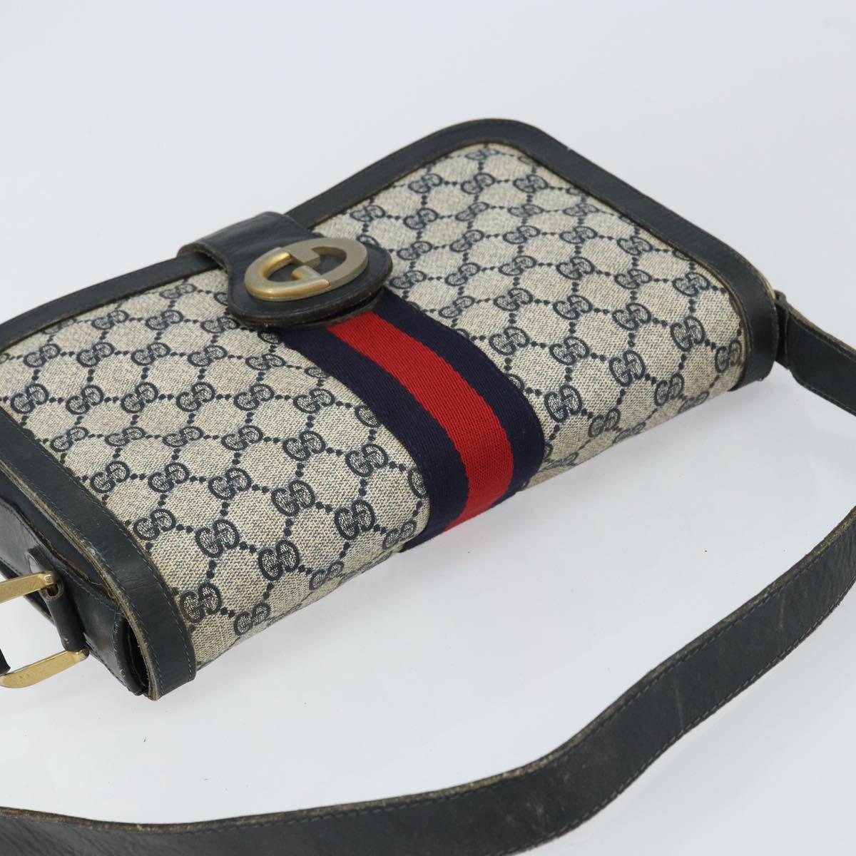GUCCI GG Supreme Sherry Line Shoulder Bag PVC Navy Gold Auth 160298