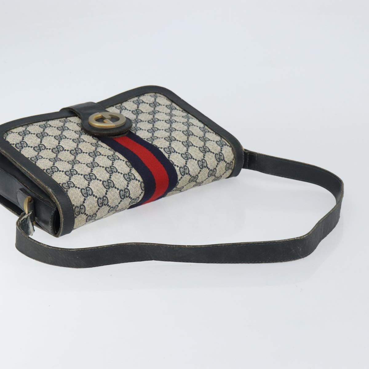 GUCCI GG Supreme Sherry Line Shoulder Bag PVC Navy Gold Auth 160298