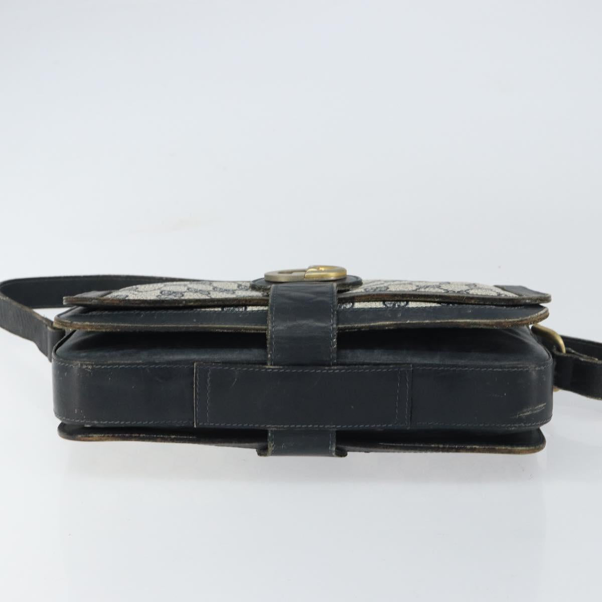 GUCCI GG Supreme Sherry Line Shoulder Bag PVC Navy Gold Auth 160298