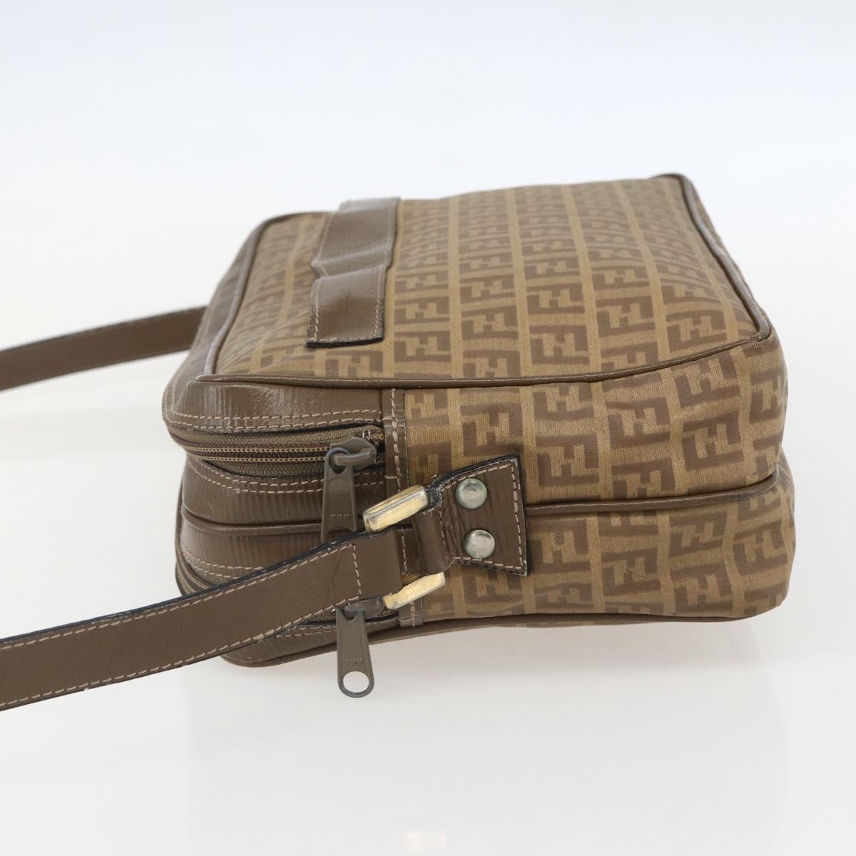 FENDI Zucchino Canvas Shoulder Bag PVC Brown Gold Auth 160299