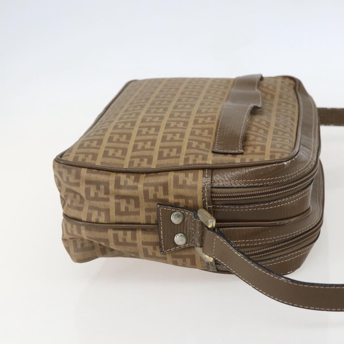 FENDI Zucchino Canvas Shoulder Bag PVC Brown Gold Auth 160299