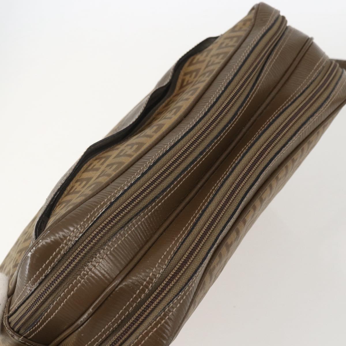 FENDI Zucchino Canvas Shoulder Bag PVC Brown Gold Auth 160299