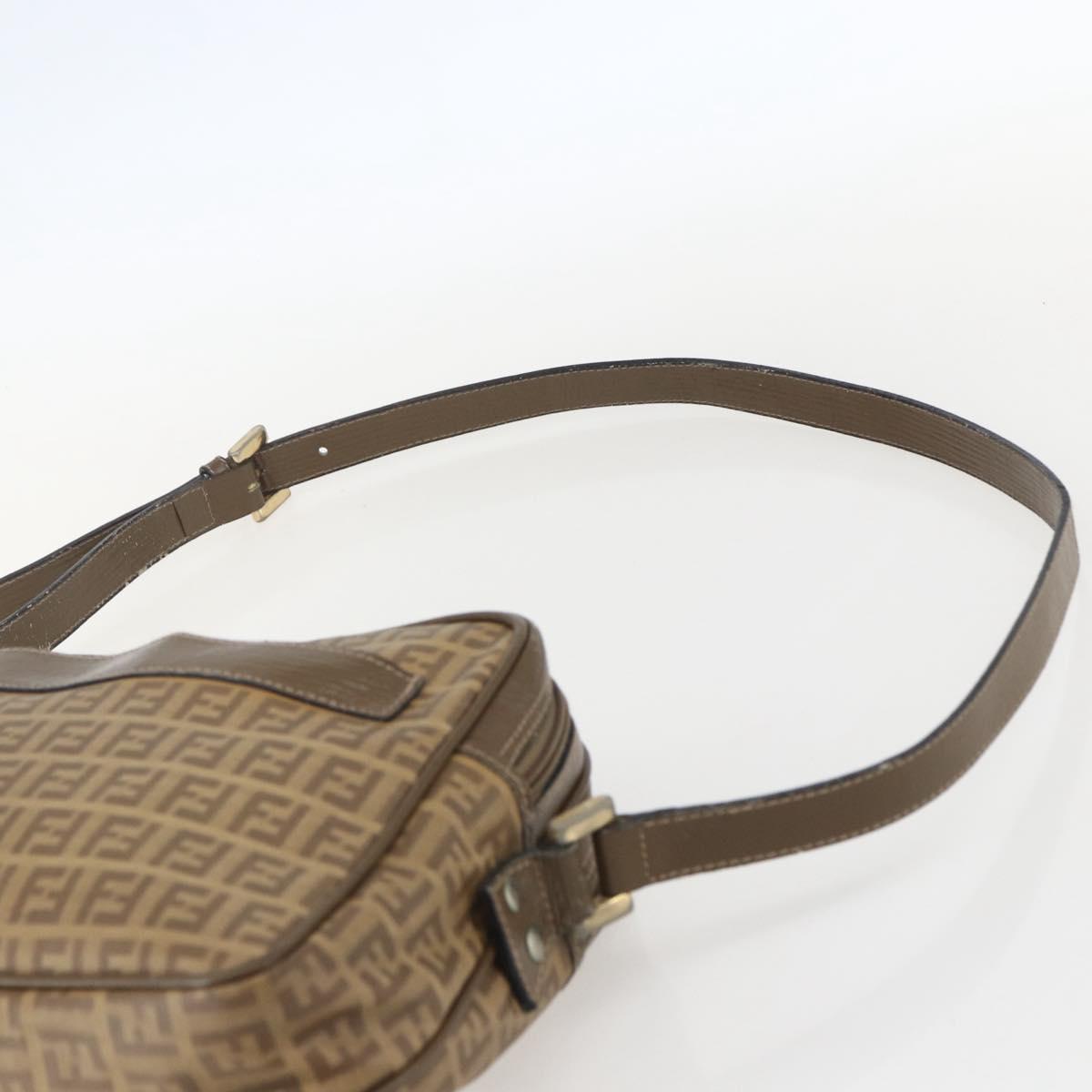 FENDI Zucchino Canvas Shoulder Bag PVC Brown Gold Auth 160299