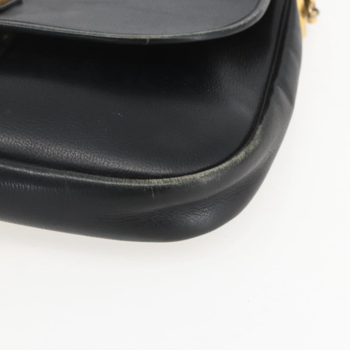 Christian Dior Shoulder Bag Leather Black Gold Auth 160300