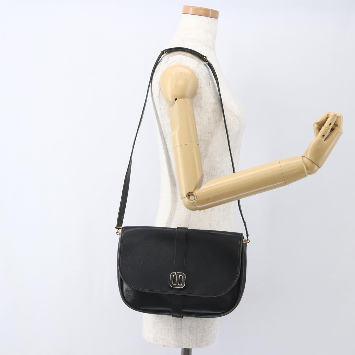 Christian Dior Shoulder Bag Leather Black Gold Auth 160300