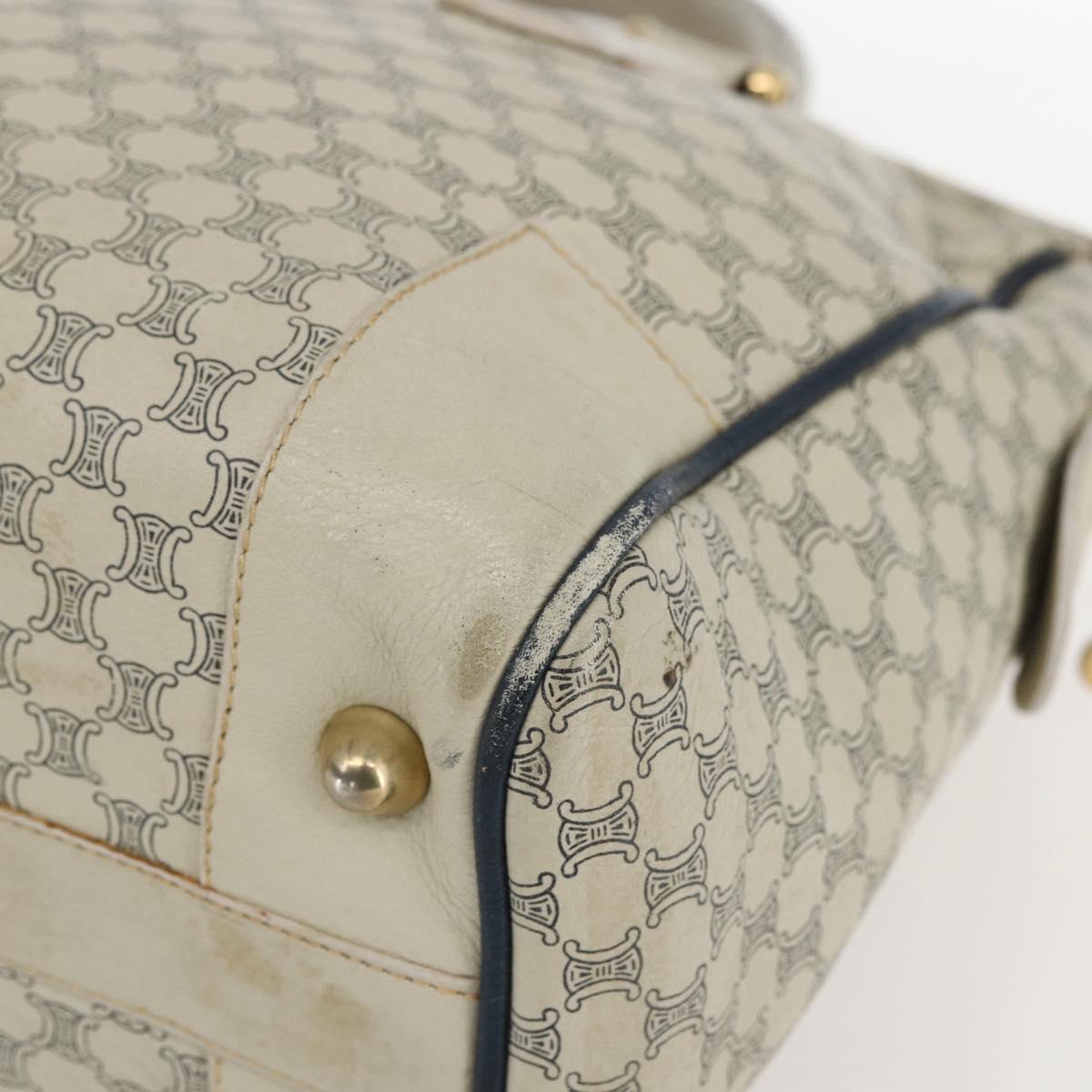 CELINE Macadam Canvas Hand Bag Leather White Gold Auth 160302