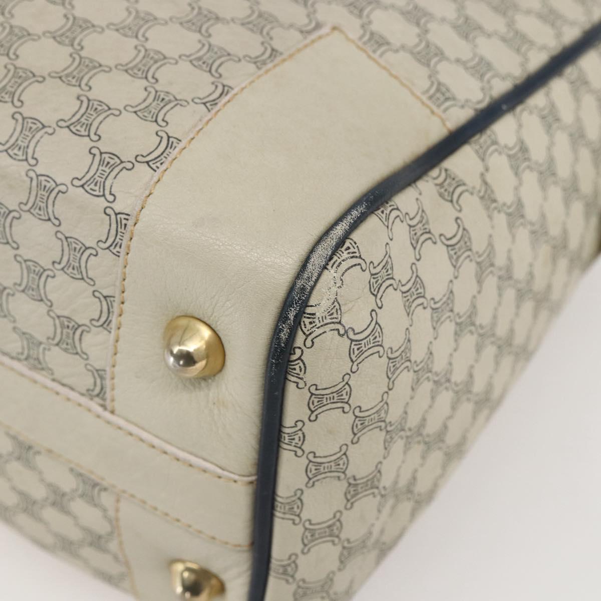 CELINE Macadam Canvas Hand Bag Leather White Gold Auth 160302