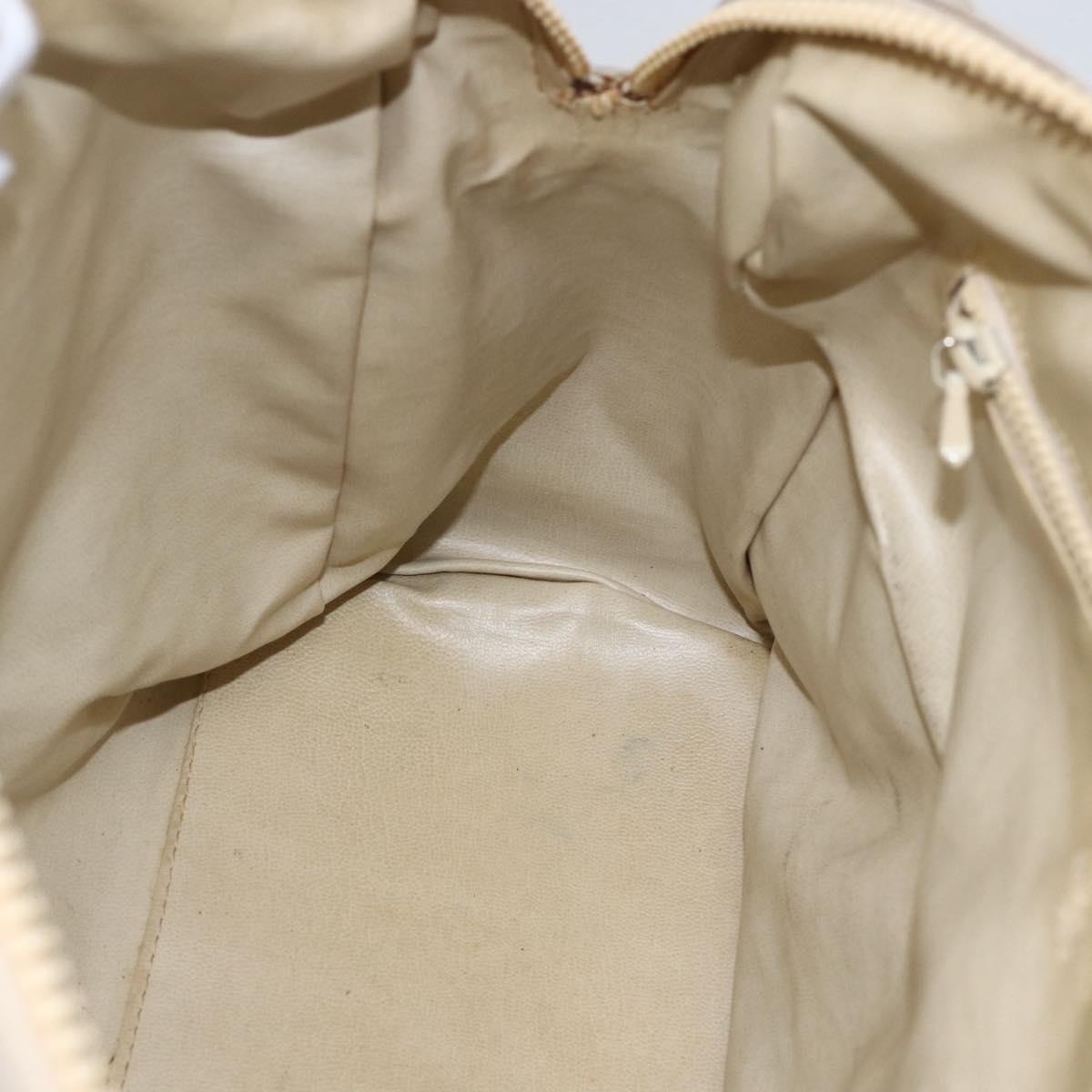 CELINE Macadam Canvas Hand Bag Leather White Gold Auth 160302