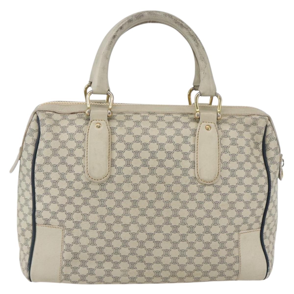 CELINE Macadam Canvas Hand Bag Leather White Gold Auth 160302