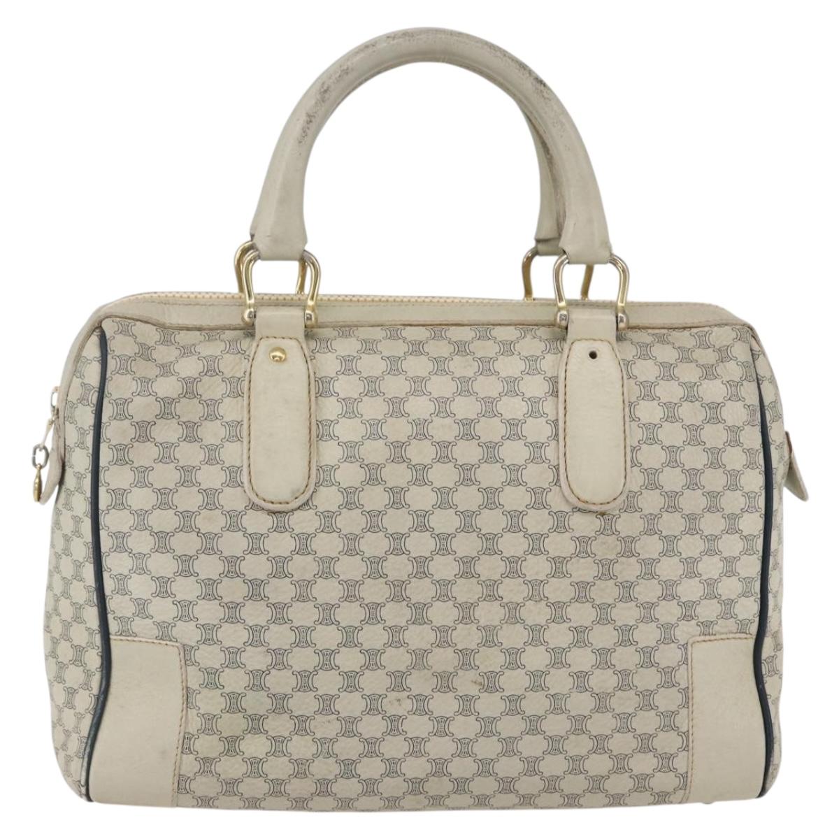 CELINE Macadam Canvas Hand Bag Leather White Gold Auth 160302