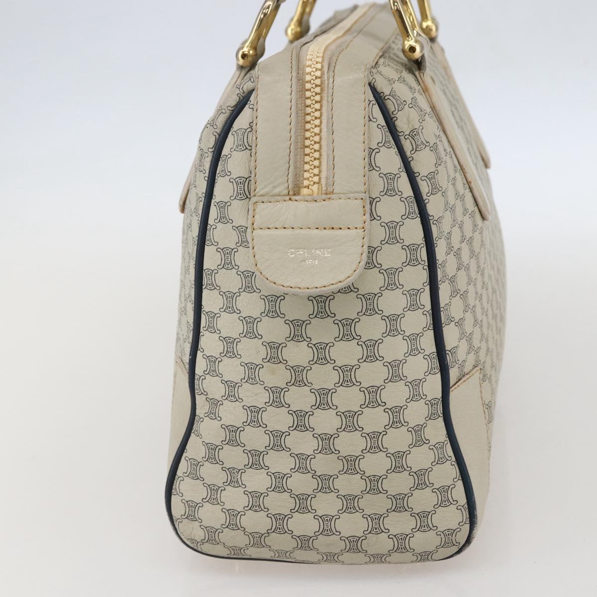 CELINE Macadam Canvas Hand Bag Leather White Gold Auth 160302