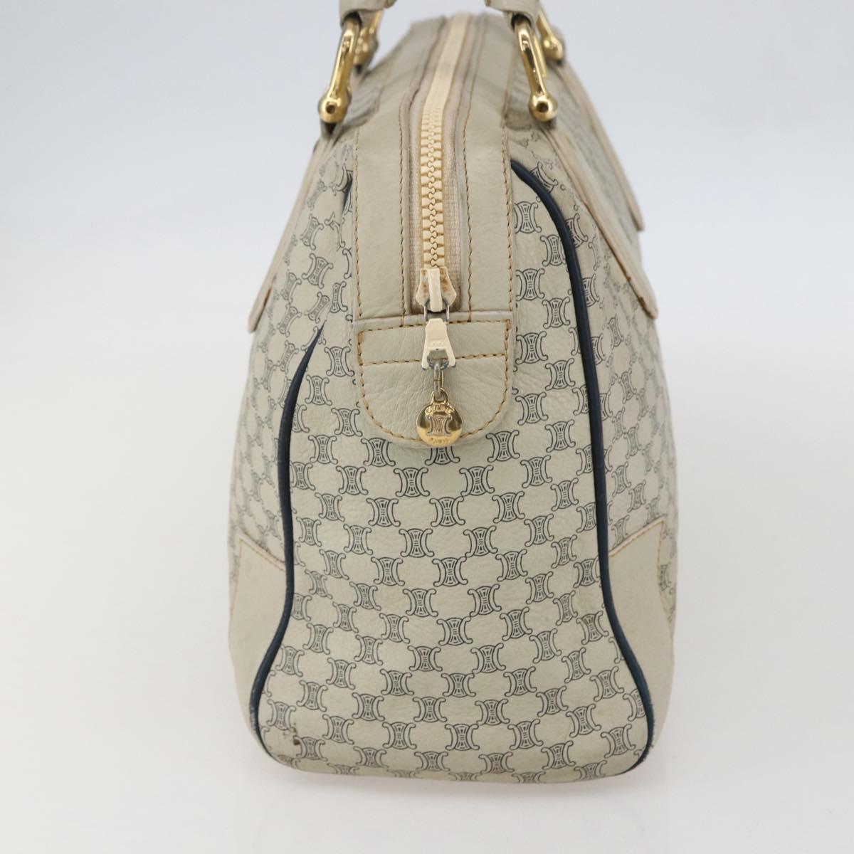 CELINE Macadam Canvas Hand Bag Leather White Gold Auth 160302