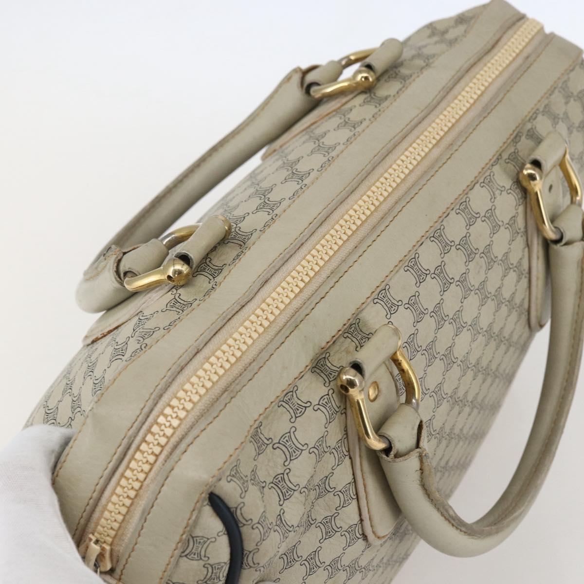 CELINE Macadam Canvas Hand Bag Leather White Gold Auth 160302