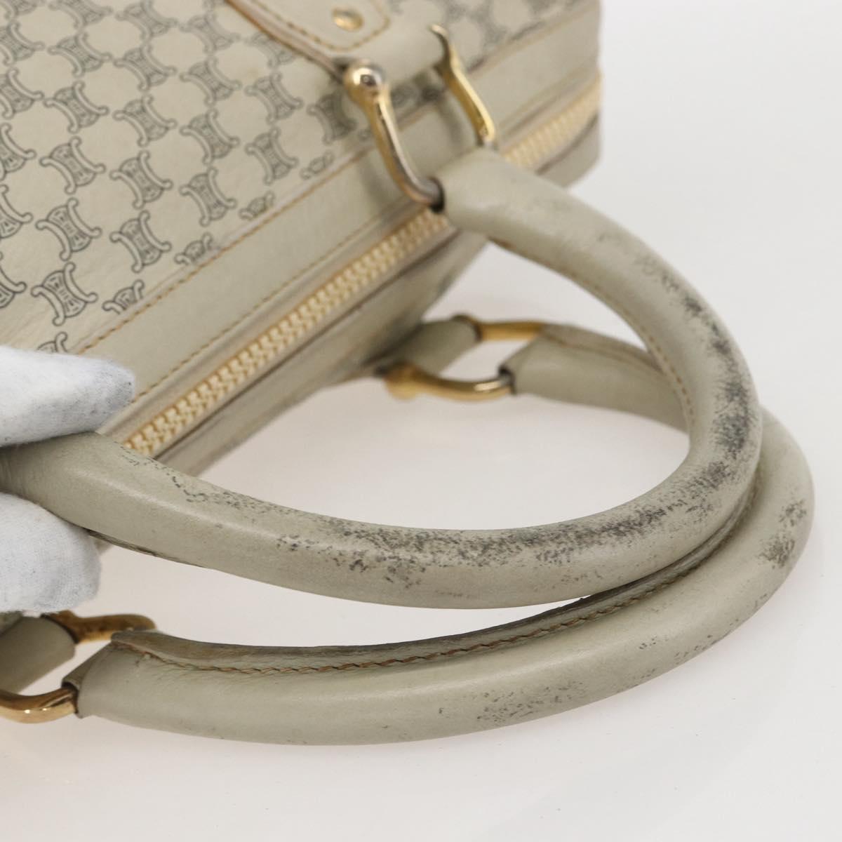 CELINE Macadam Canvas Hand Bag Leather White Gold Auth 160302