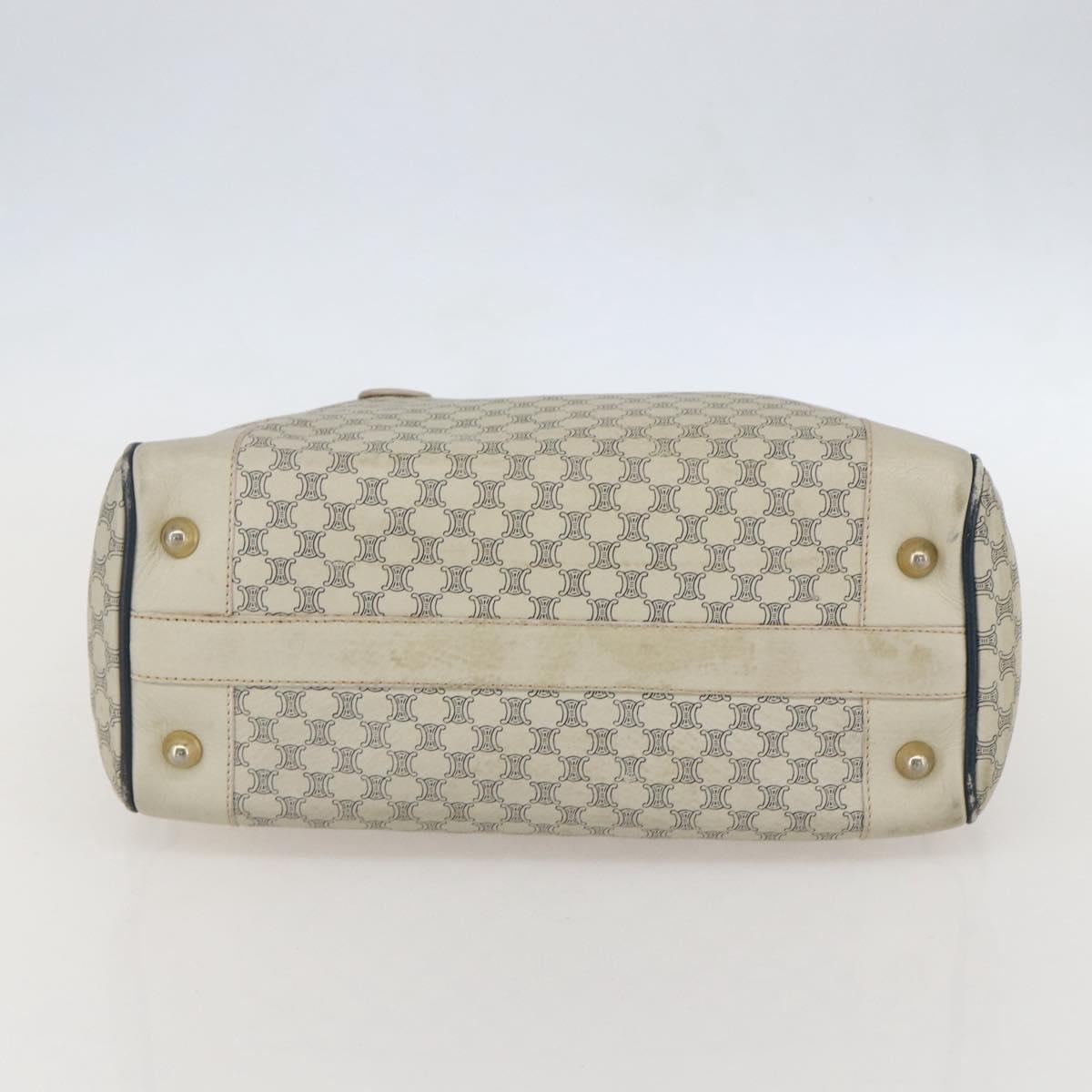 CELINE Macadam Canvas Hand Bag Leather White Gold Auth 160302
