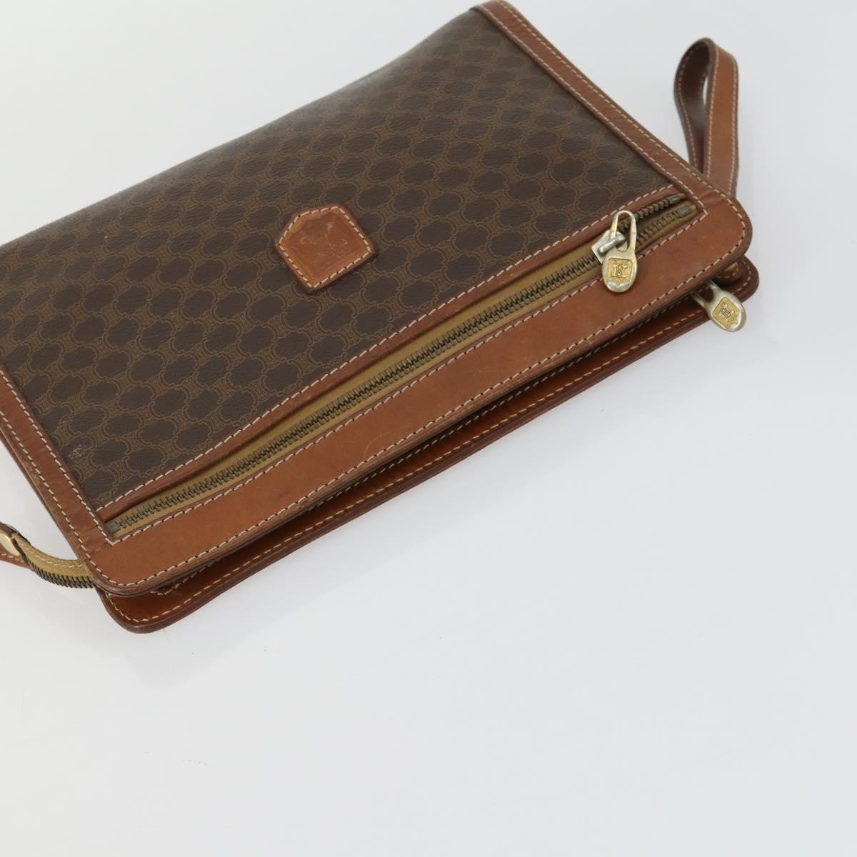 CELINE Macadam Canvas Clutch Bag PVC Leather 3 Set Brown Auth 160320