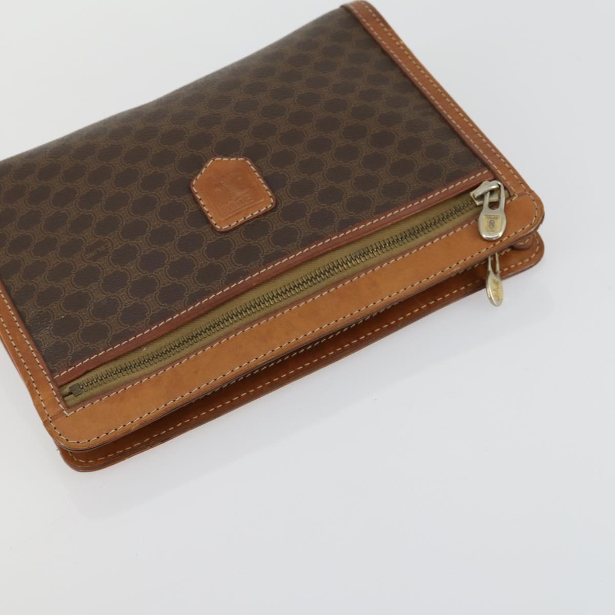 CELINE Macadam Canvas Clutch Bag PVC Leather 3 Set Brown Auth 160320