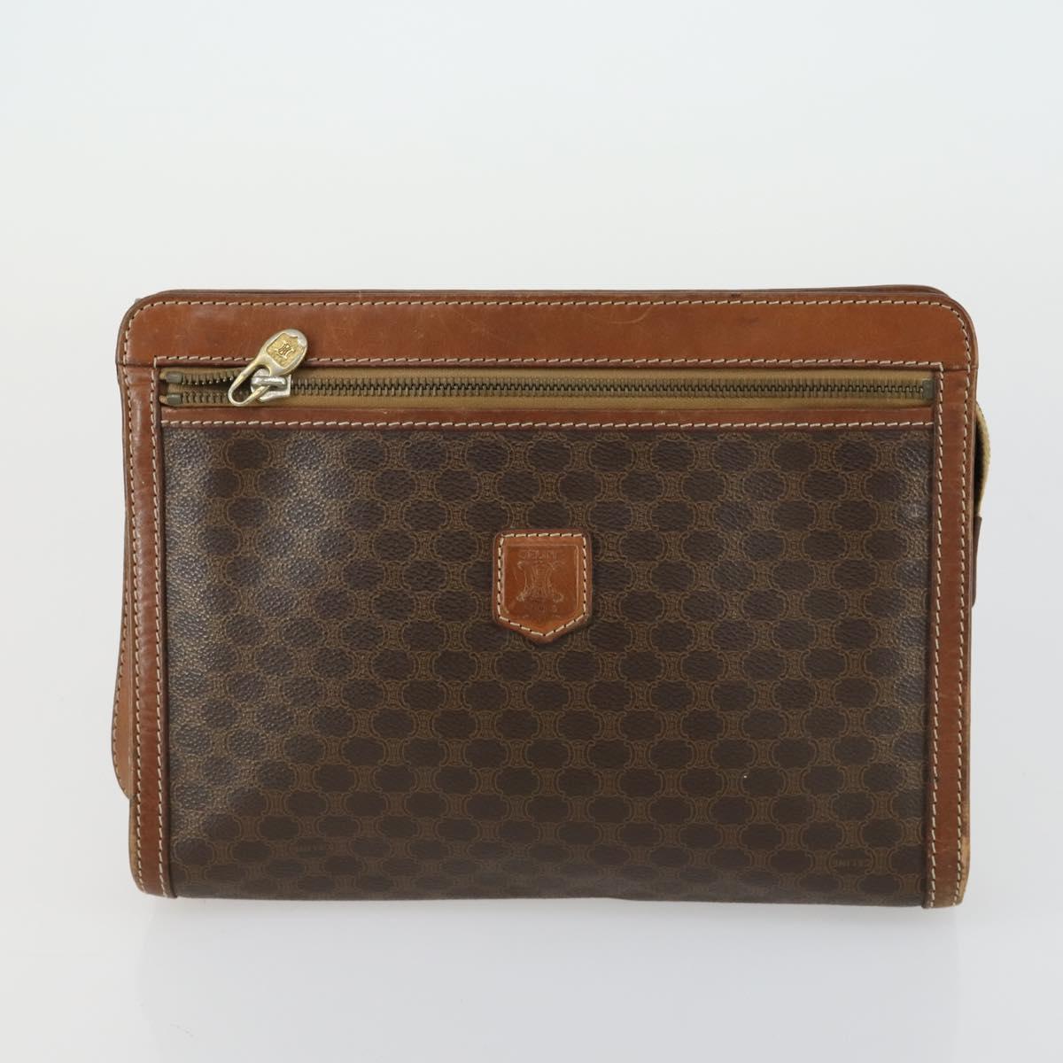 CELINE Macadam Canvas Clutch Bag PVC Leather 3 Set Brown Auth 160320