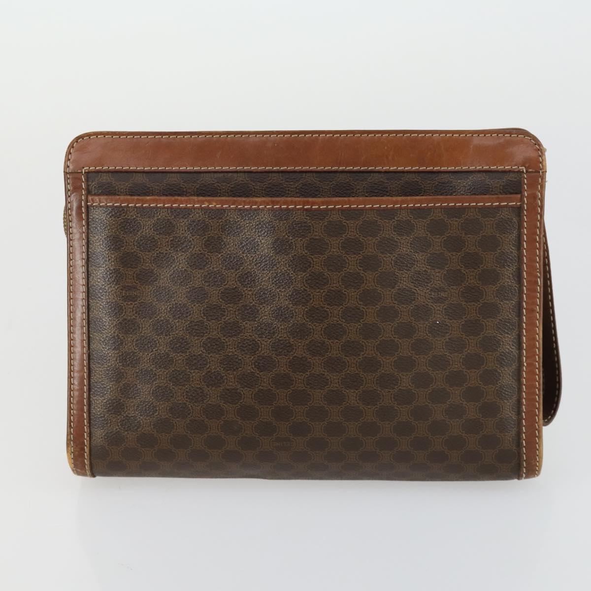 CELINE Macadam Canvas Clutch Bag PVC Leather 3 Set Brown Auth 160320