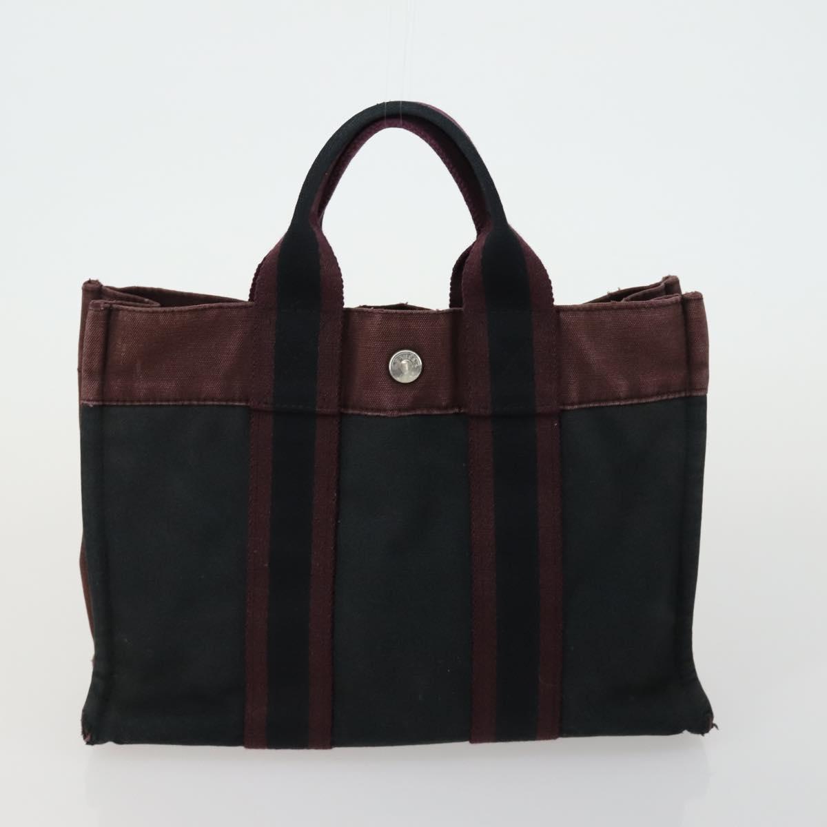 HERMES Fourre Tout Hand Bag Canvas 3 Set Black Red Bordeaux Auth 160324