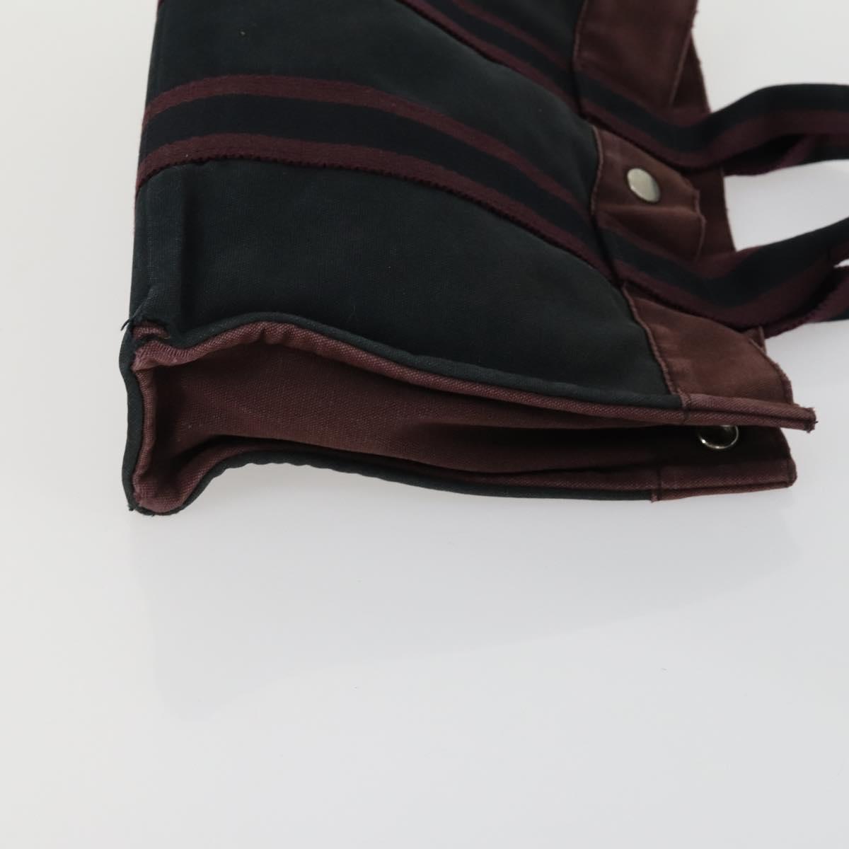 HERMES Fourre Tout Hand Bag Canvas 3 Set Black Red Bordeaux Auth 160324