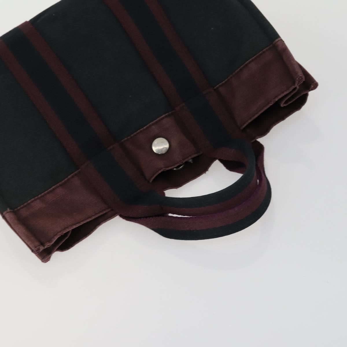HERMES Fourre Tout Hand Bag Canvas 3 Set Black Red Bordeaux Auth 160324