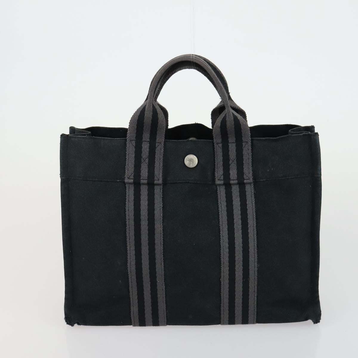 HERMES Fourre Tout Hand Bag Canvas 3 Set Black Red Bordeaux Auth 160324