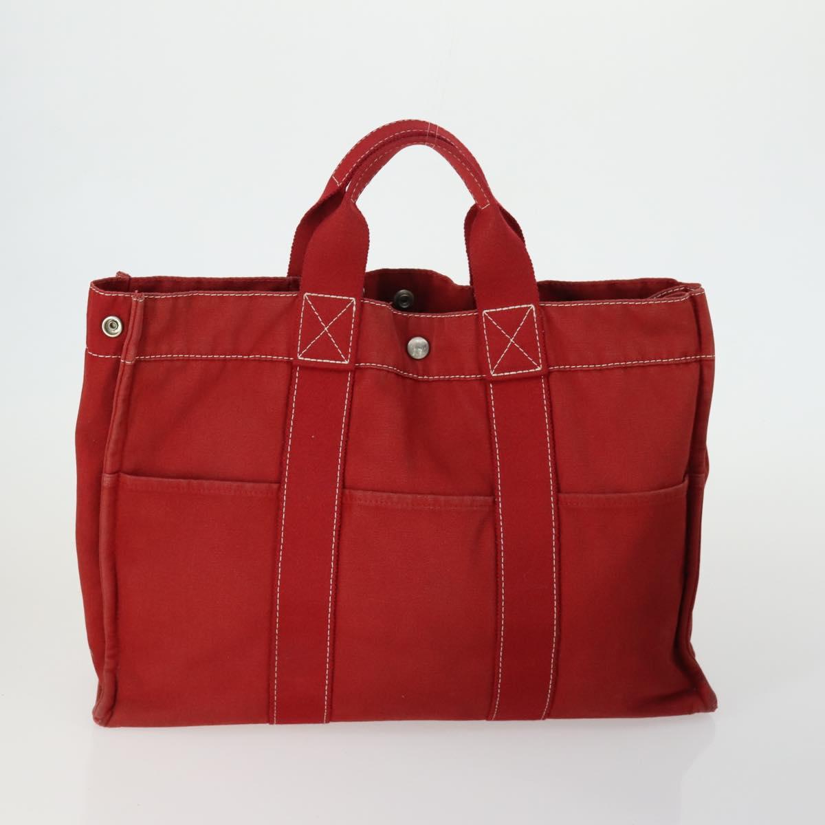 HERMES Fourre Tout Hand Bag Canvas 3 Set Black Red Bordeaux Auth 160324