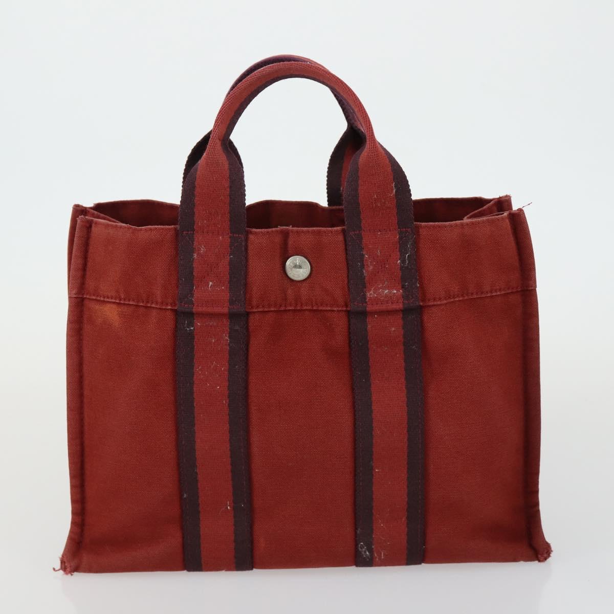 HERMES Fourre Tout Hand Bag Canvas 4 Set Black Red Bordeaux Auth 160325