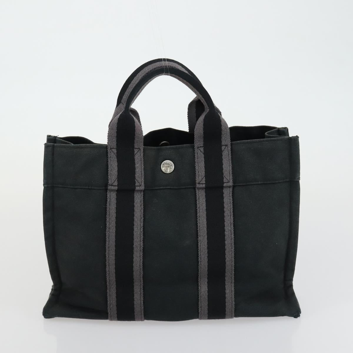 HERMES Fourre Tout Hand Bag Canvas 4 Set Black Red Bordeaux Auth 160325