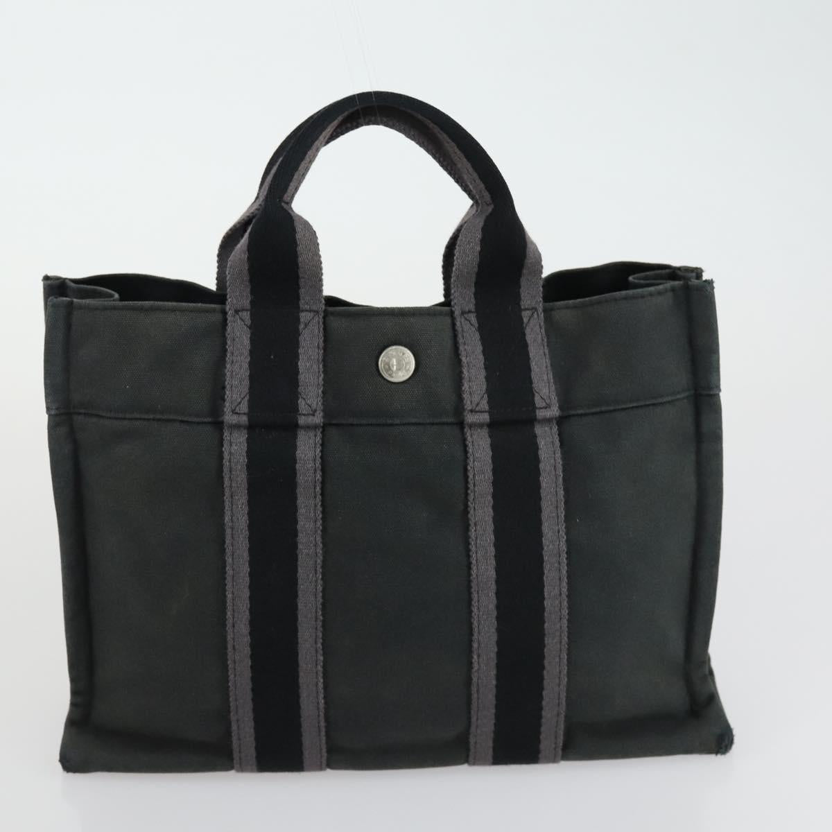 HERMES Fourre Tout Hand Bag Canvas 4 Set Black Red Bordeaux Auth 160325