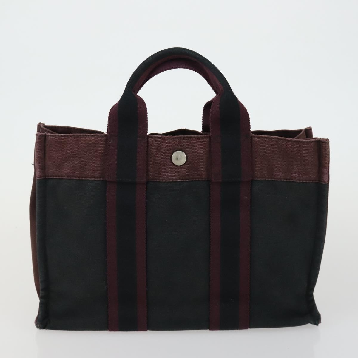 HERMES Fourre Tout Hand Bag Canvas 4 Set Black Red Bordeaux Auth 160325