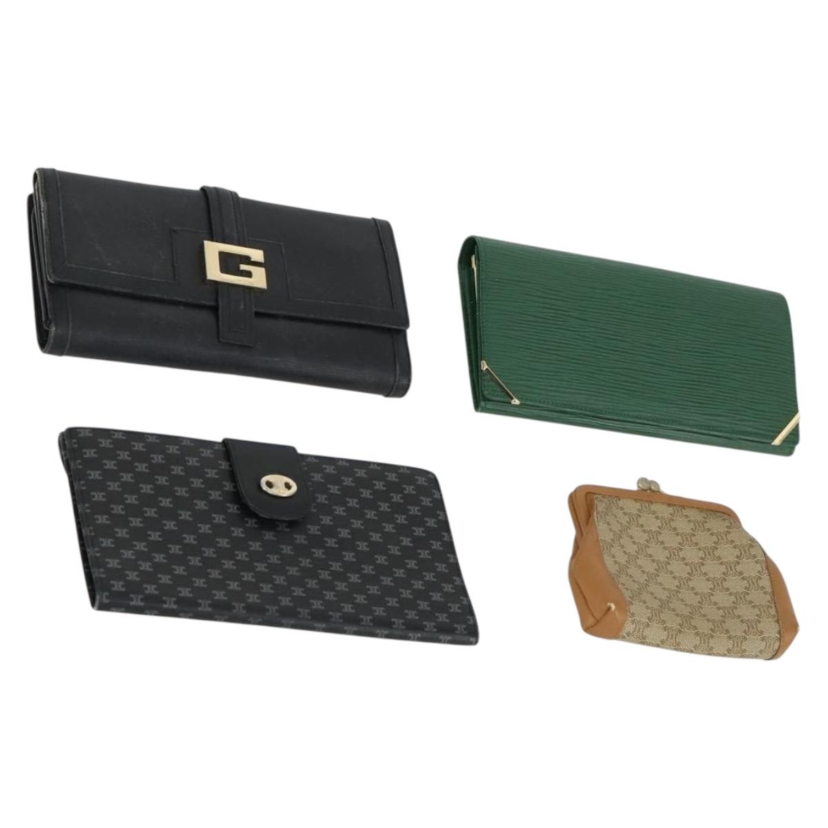 VALENTINO Celine Gucci Wallet Leather 4 Set Beige Black Green Auth 160338