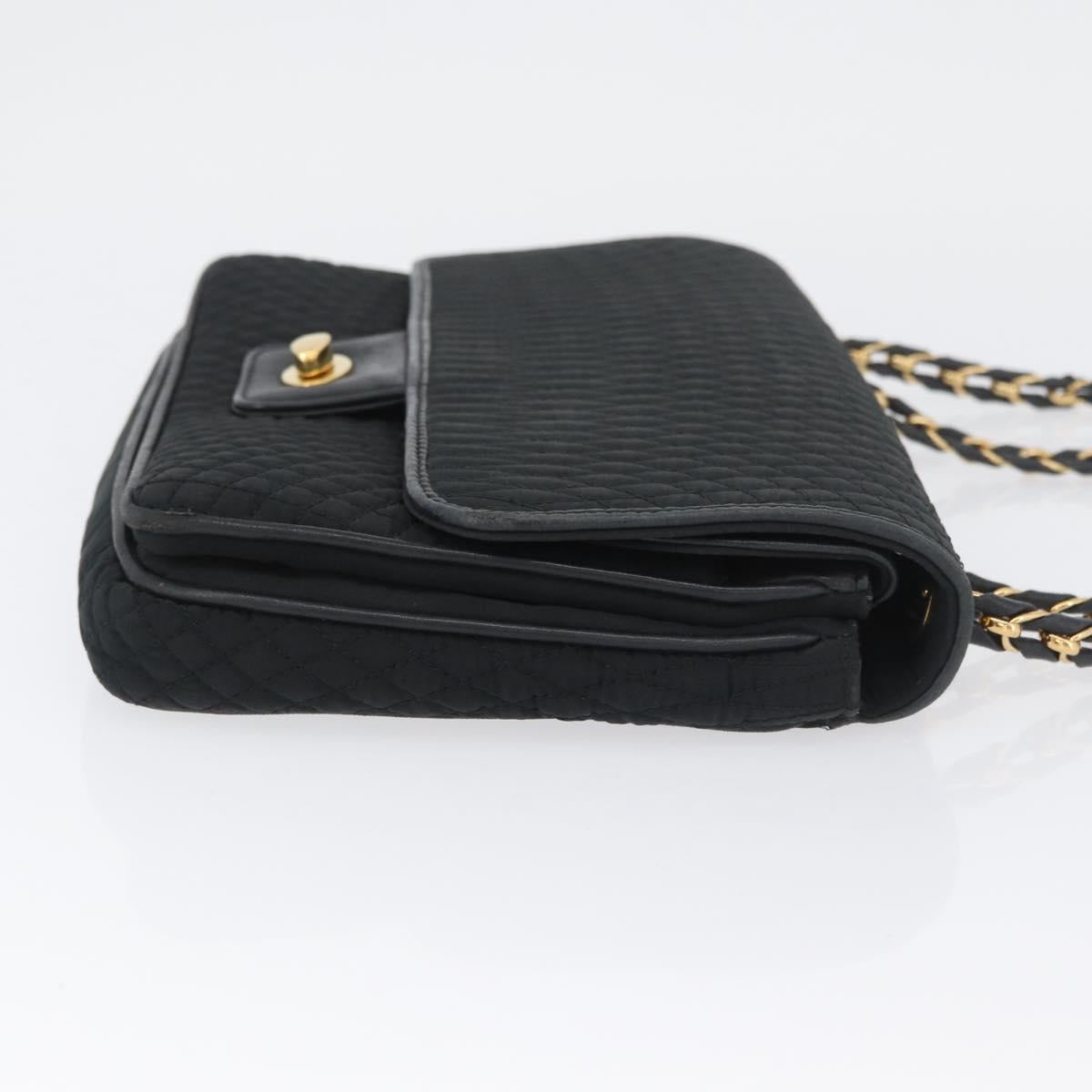 BALLY Quilted Chain Shoulder Bag Nylon Black Gold Auth 160374