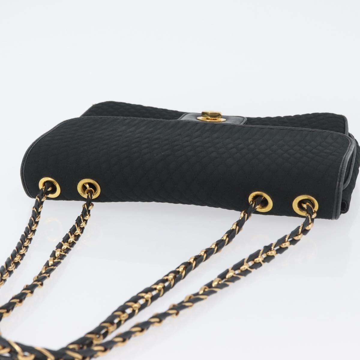 BALLY Quilted Chain Shoulder Bag Nylon Black Gold Auth 160374