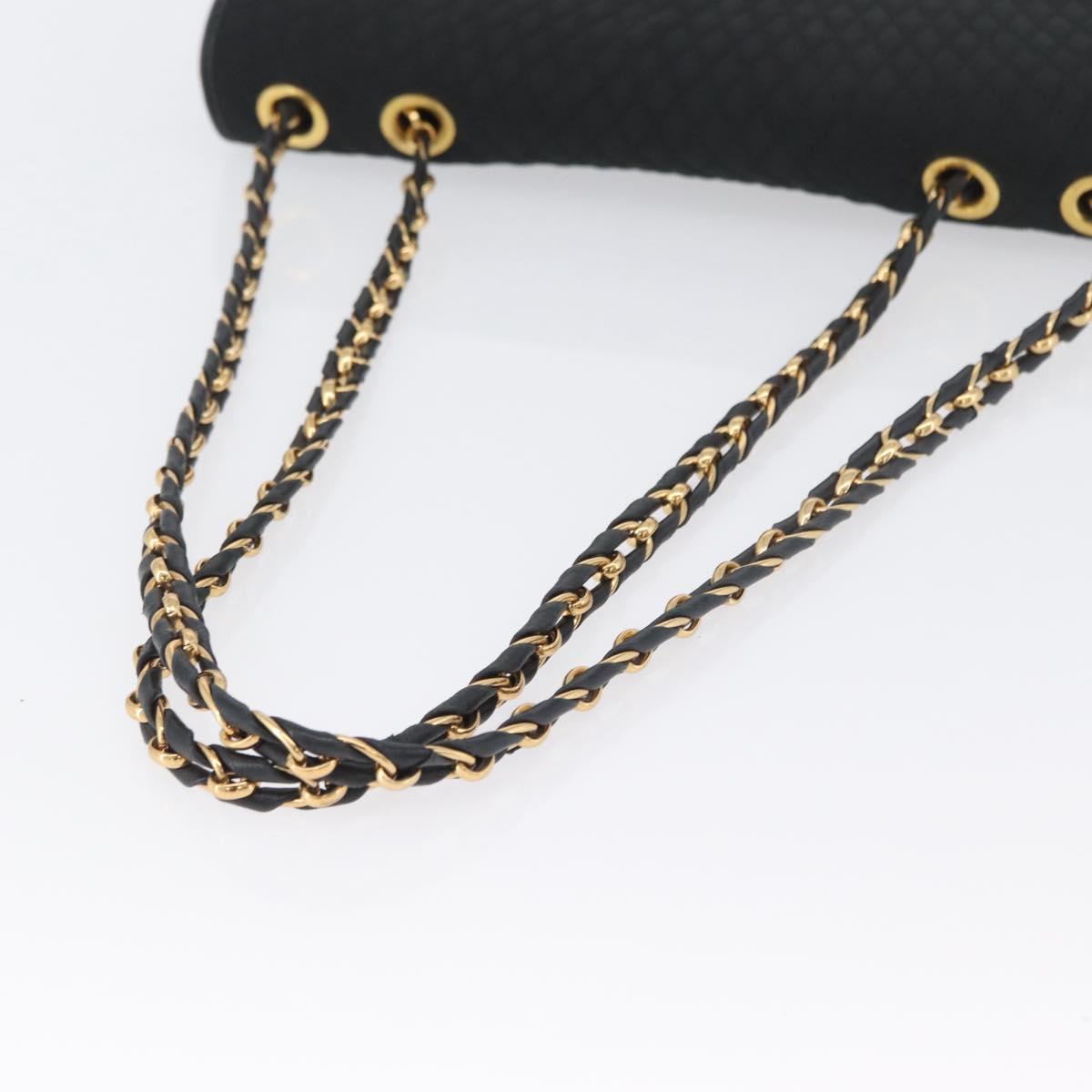 BALLY Quilted Chain Shoulder Bag Nylon Black Gold Auth 160374