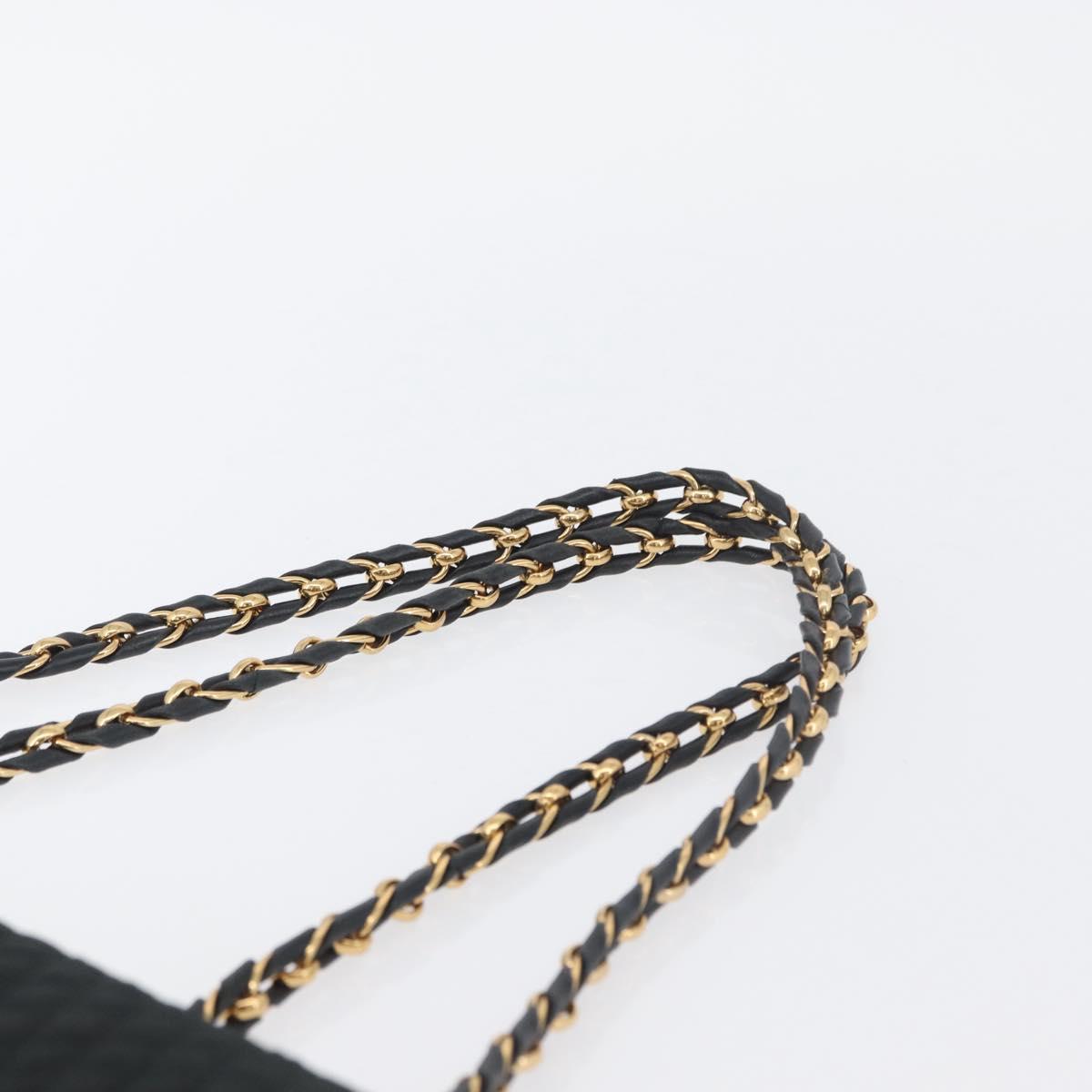 BALLY Quilted Chain Shoulder Bag Nylon Black Gold Auth 160374