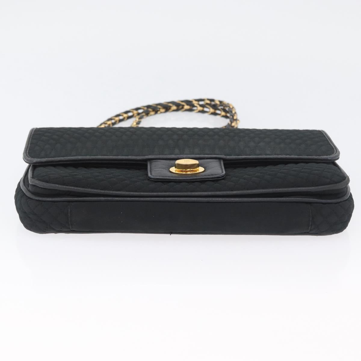 BALLY Quilted Chain Shoulder Bag Nylon Black Gold Auth 160374