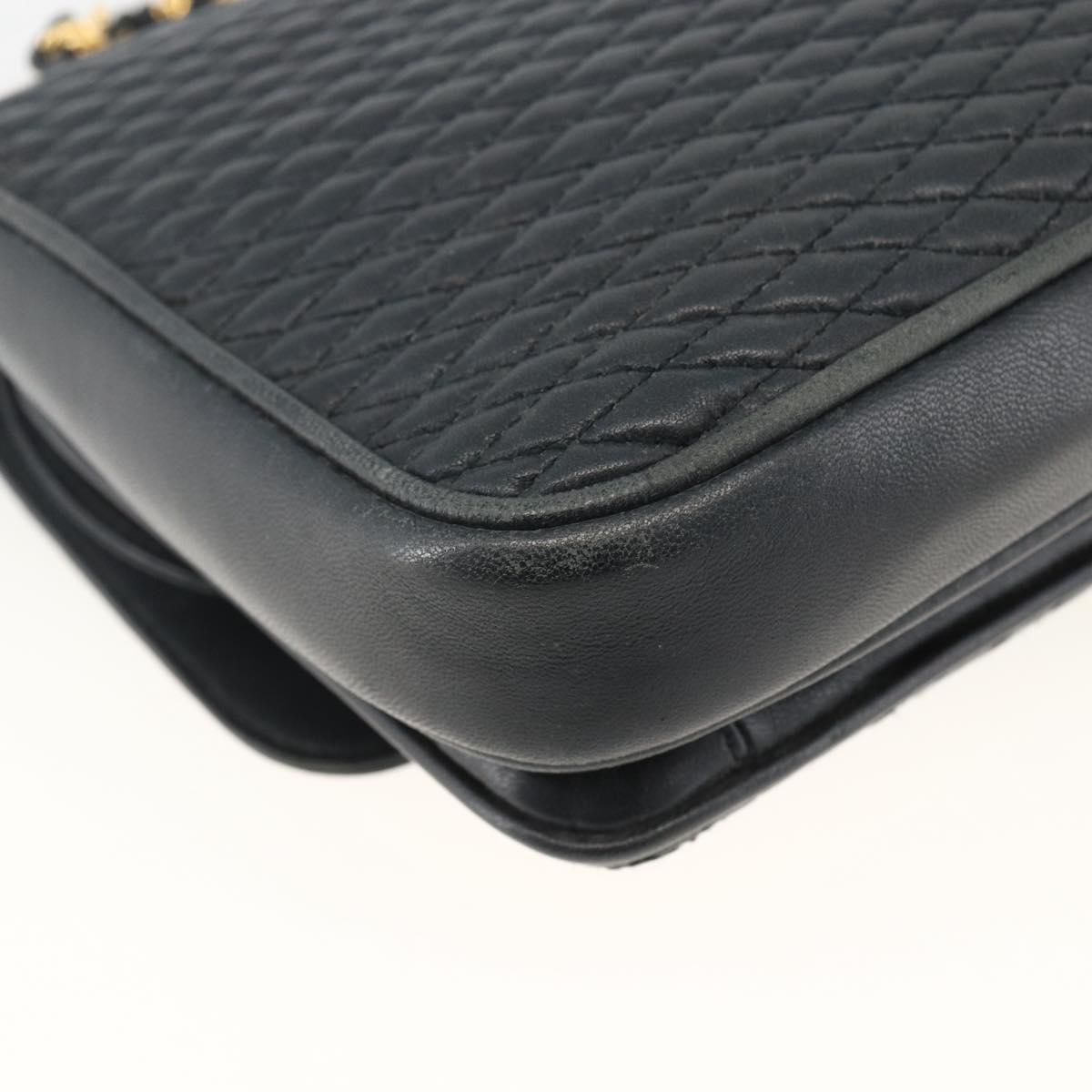 BALLY Quilted Chain Shoulder Bag Leather Navy Gold Auth 160414