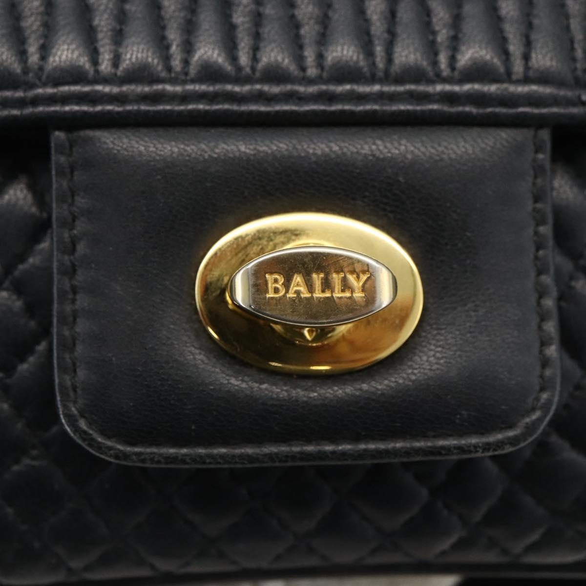 BALLY Quilted Chain Shoulder Bag Leather Navy Gold Auth 160414