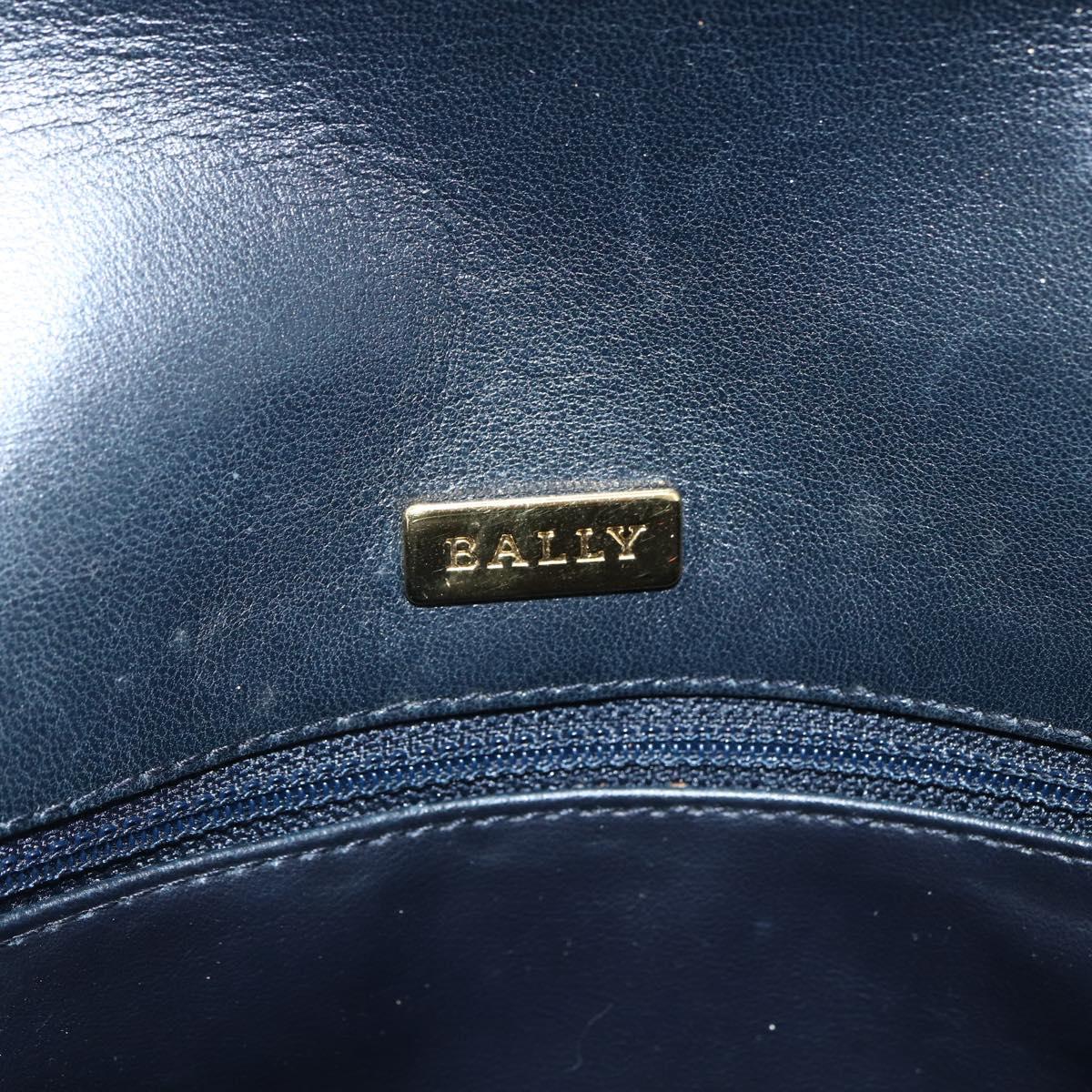 BALLY Quilted Chain Shoulder Bag Leather Navy Gold Auth 160414